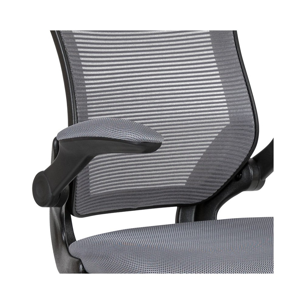 Mid-Back Dark Gray Mesh Ergonomic Drafting Chair with Adjustable Foot Ring and Flip-Up Arms