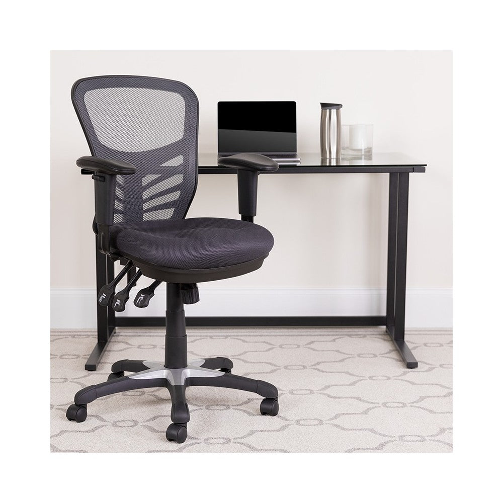 Mid-Back Dark Gray Mesh Multifunction Executive Swivel Ergonomic Office Chair with Adjustable Arms