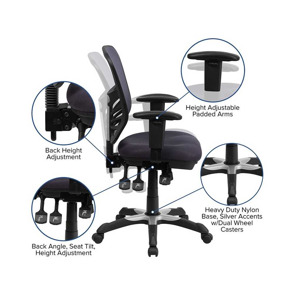 Mid-Back Dark Gray Mesh Multifunction Executive Swivel Ergonomic Office Chair with Adjustable Arms
