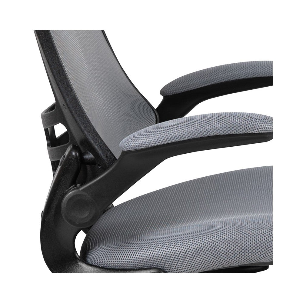 Mid-Back Dark Gray Mesh Swivel Ergonomic Task Office Chair with Flip-Up Arms