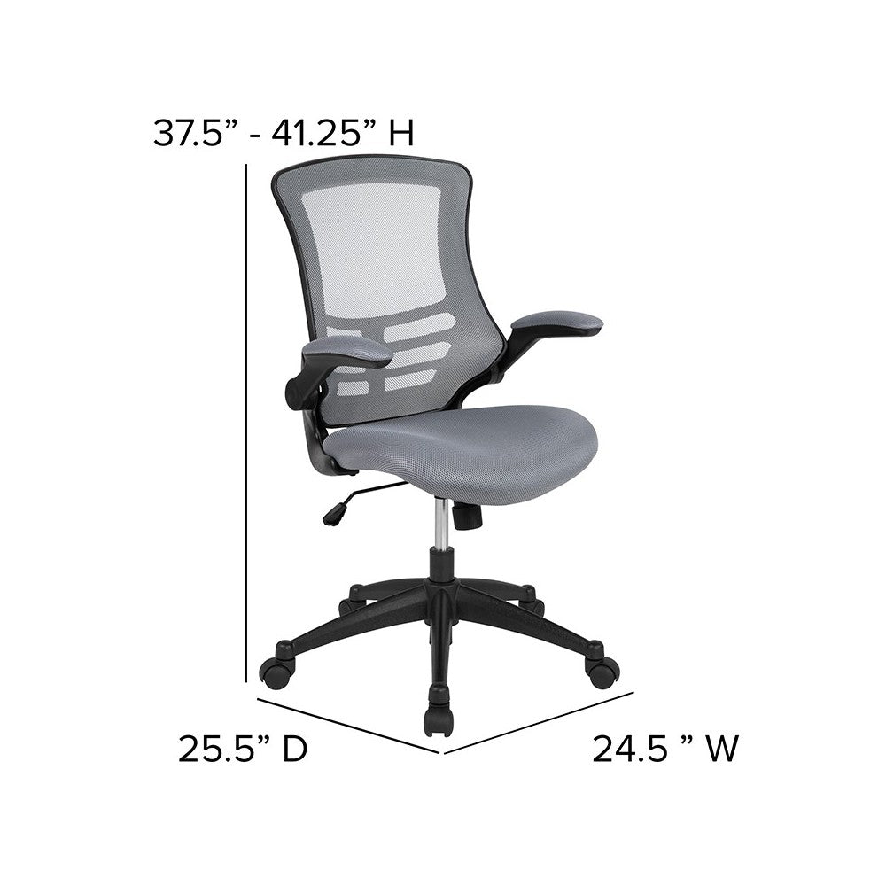 Mid-Back Dark Gray Mesh Swivel Ergonomic Task Office Chair with Flip-Up Arms