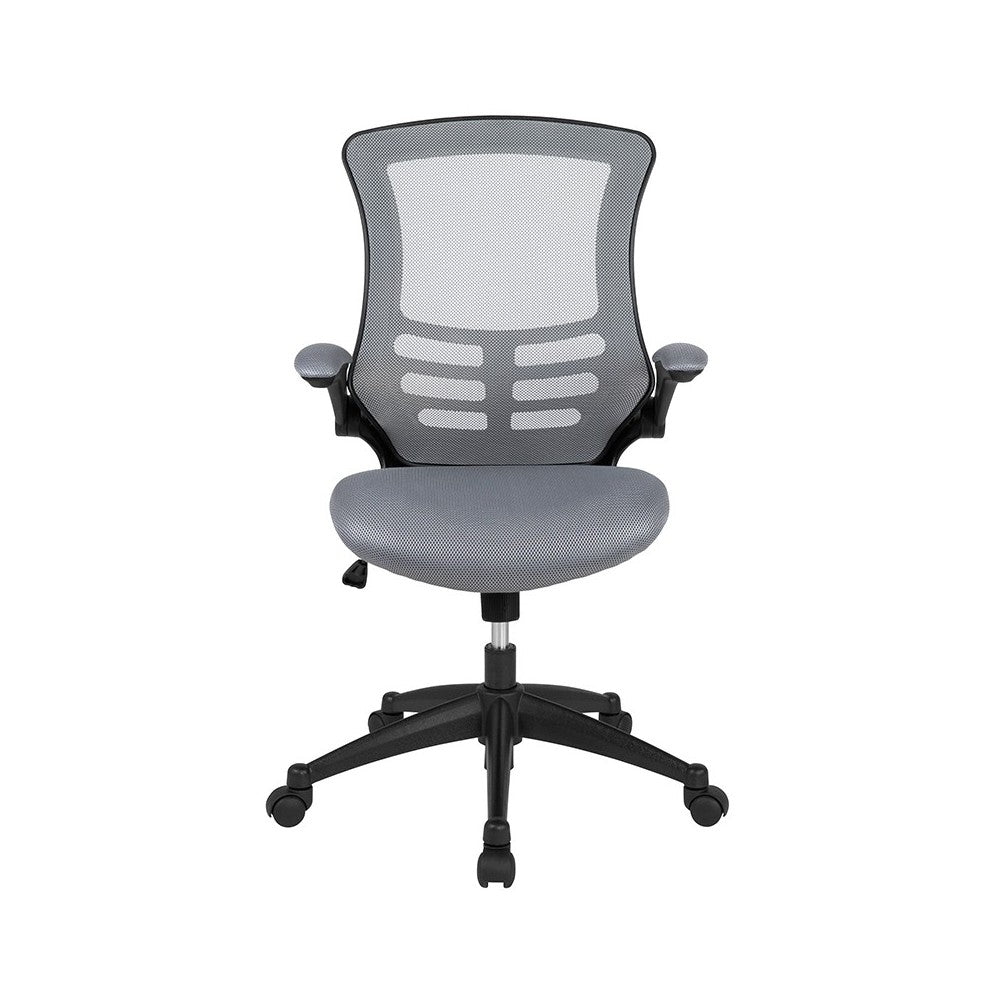 Mid-Back Dark Gray Mesh Swivel Ergonomic Task Office Chair with Flip-Up Arms