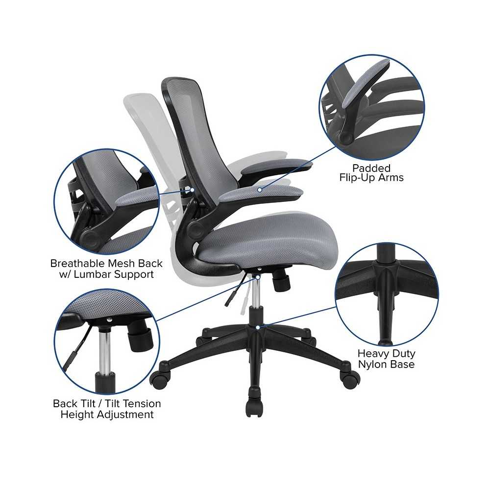 Mid-Back Dark Gray Mesh Swivel Ergonomic Task Office Chair with Flip-Up Arms