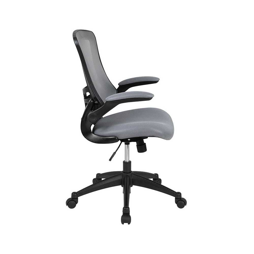 Mid-Back Dark Gray Mesh Swivel Ergonomic Task Office Chair with Flip-Up Arms