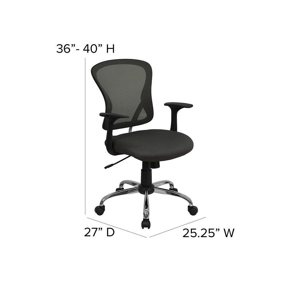 Mid-Back Dark Gray Mesh Swivel Task Office Chair with Chrome Base and Arms