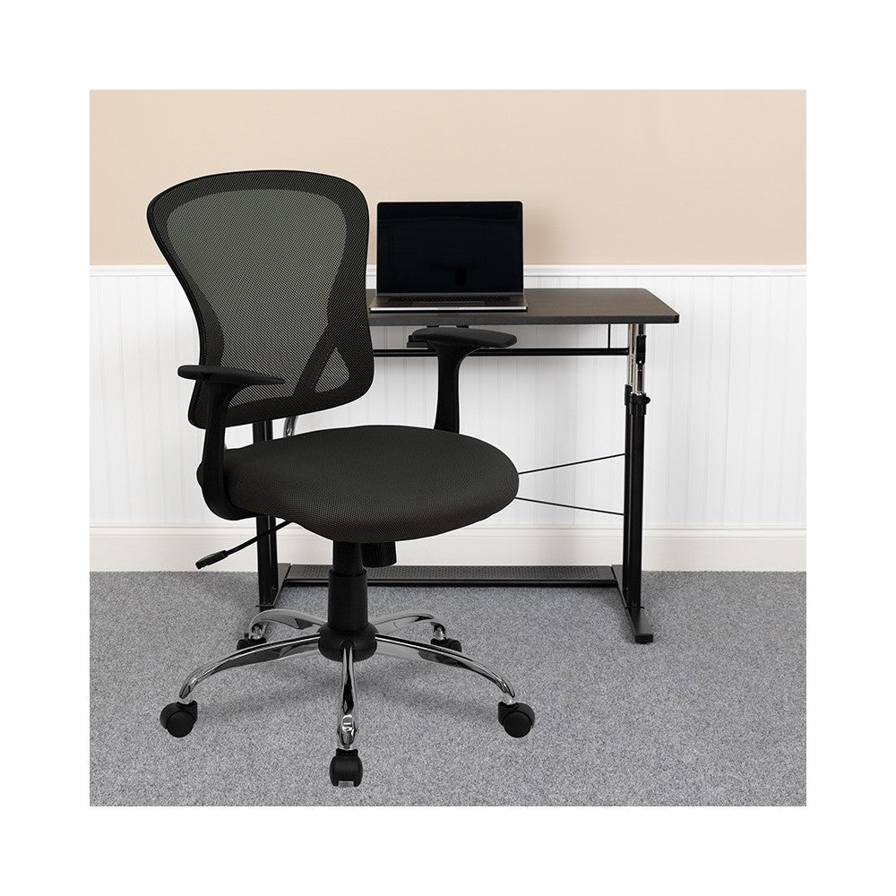 Mid-Back Dark Gray Mesh Swivel Task Office Chair with Chrome Base and Arms