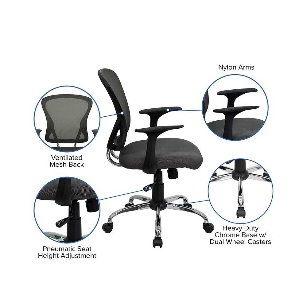 Mid-Back Dark Gray Mesh Swivel Task Office Chair with Chrome Base and Arms