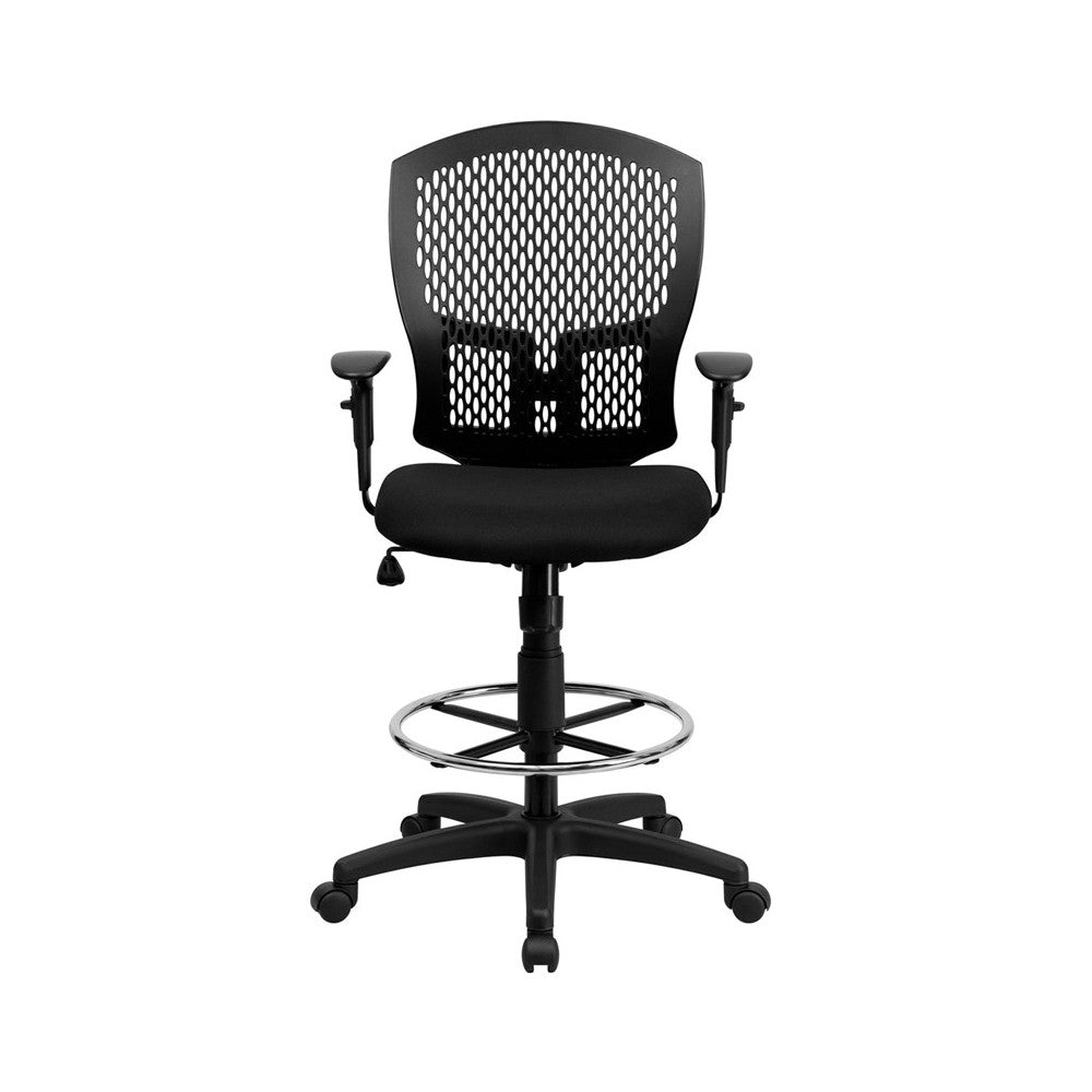 Mid-Back Designer Back Drafting Chair with Fabric Seat and Adjustable Arms