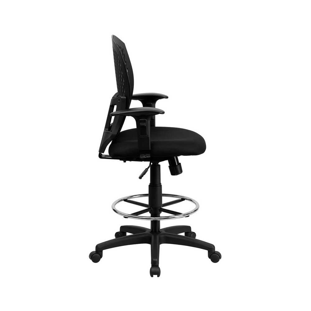Mid-Back Designer Back Drafting Chair with Fabric Seat and Adjustable Arms