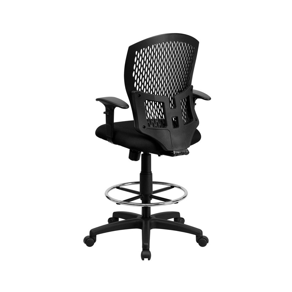 Mid-Back Designer Back Drafting Chair with Fabric Seat and Adjustable Arms