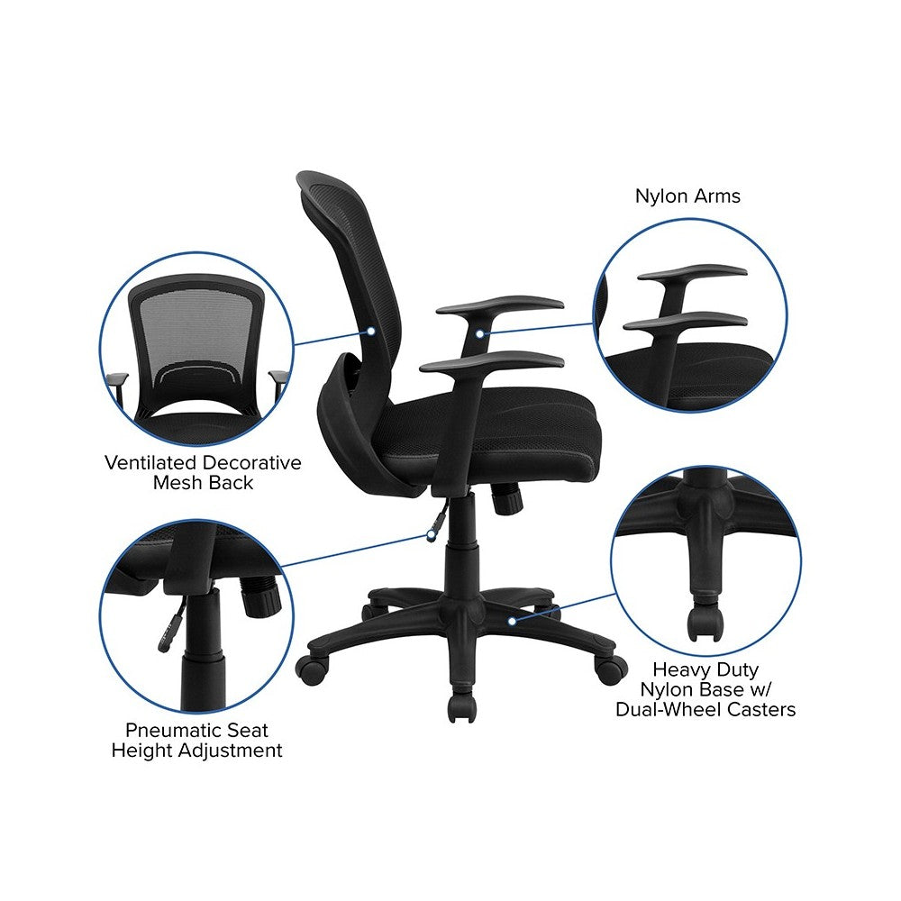 Mid-Back Designer Black Mesh Swivel Task Office Chair with Arms