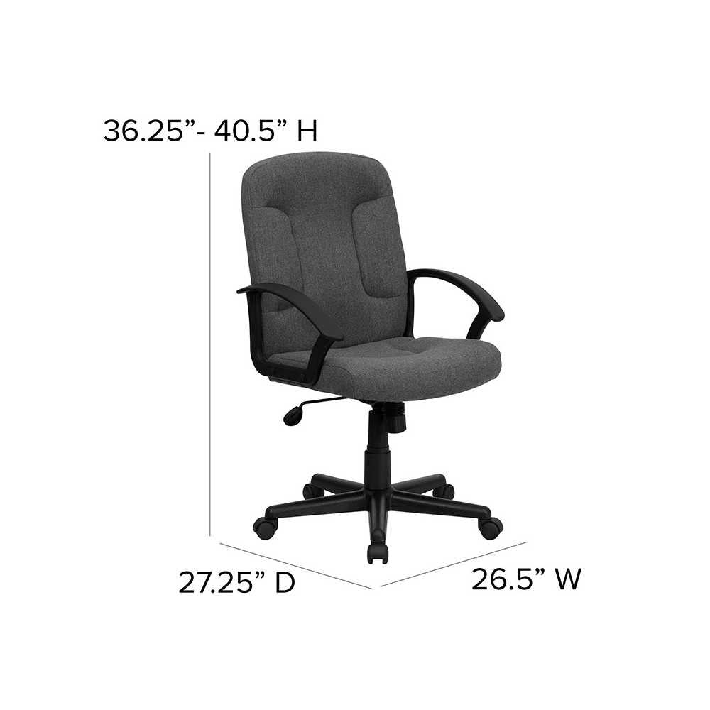 Mid-Back Gray Fabric Executive Swivel Office Chair with Nylon Arms