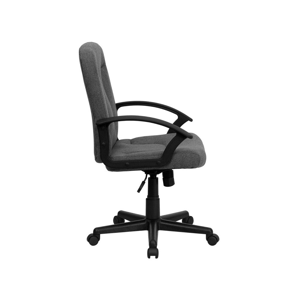 Mid-Back Gray Fabric Executive Swivel Office Chair with Nylon Arms