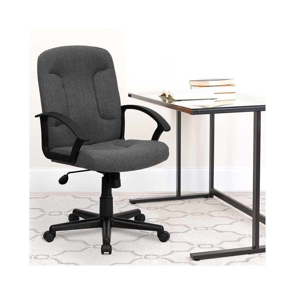 Mid-Back Gray Fabric Executive Swivel Office Chair with Nylon Arms