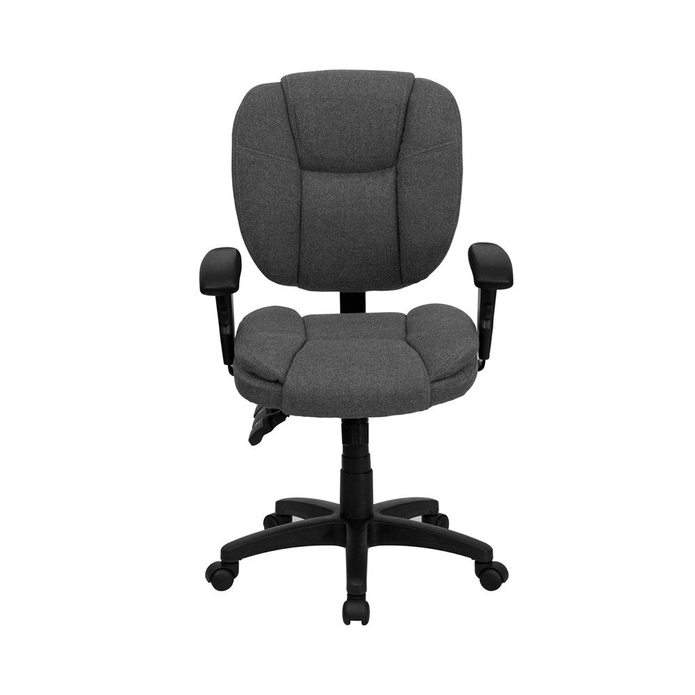 Mid-Back Gray Fabric Multifunction Swivel Ergonomic Task Office Chair with Pillow Top Cushioning and Arms