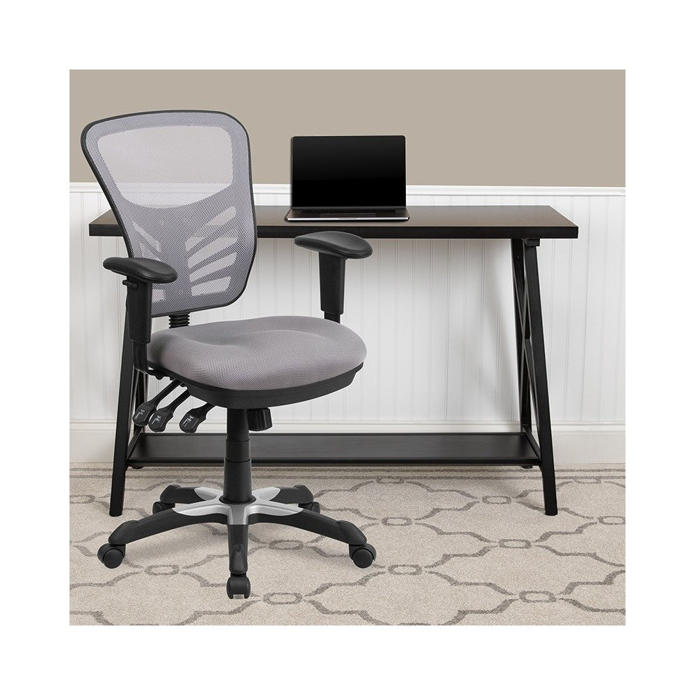 Mid-Back Gray Mesh Multifunction Executive Swivel Ergonomic Office Chair with Adjustable Arms