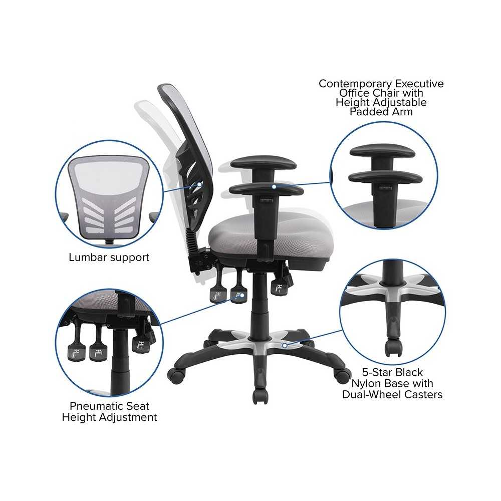 Mid-Back Gray Mesh Multifunction Executive Swivel Ergonomic Office Chair with Adjustable Arms