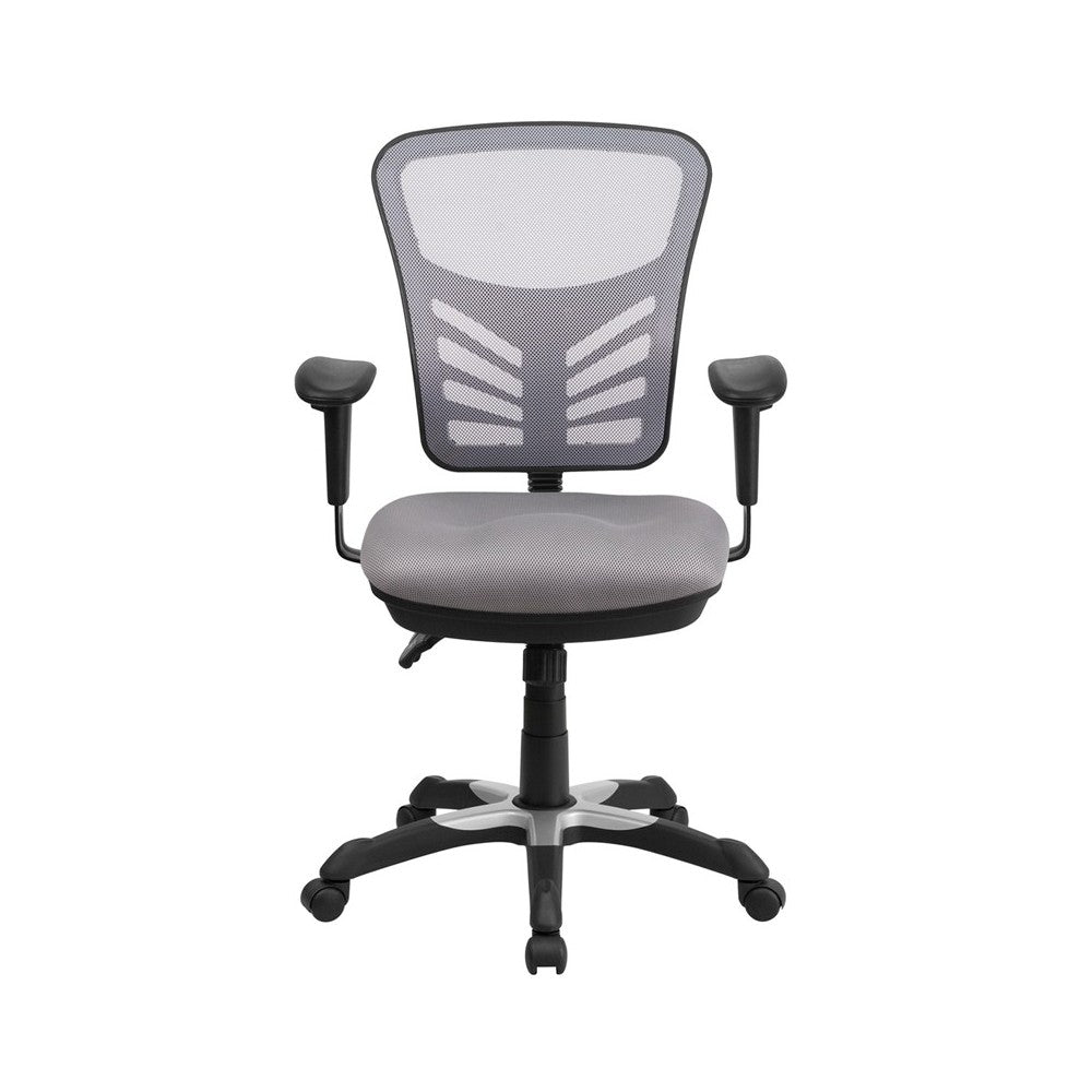 Mid-Back Gray Mesh Multifunction Executive Swivel Ergonomic Office Chair with Adjustable Arms