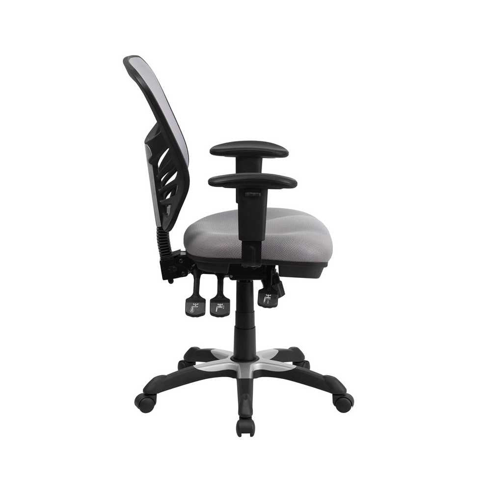 Mid-Back Gray Mesh Multifunction Executive Swivel Ergonomic Office Chair with Adjustable Arms