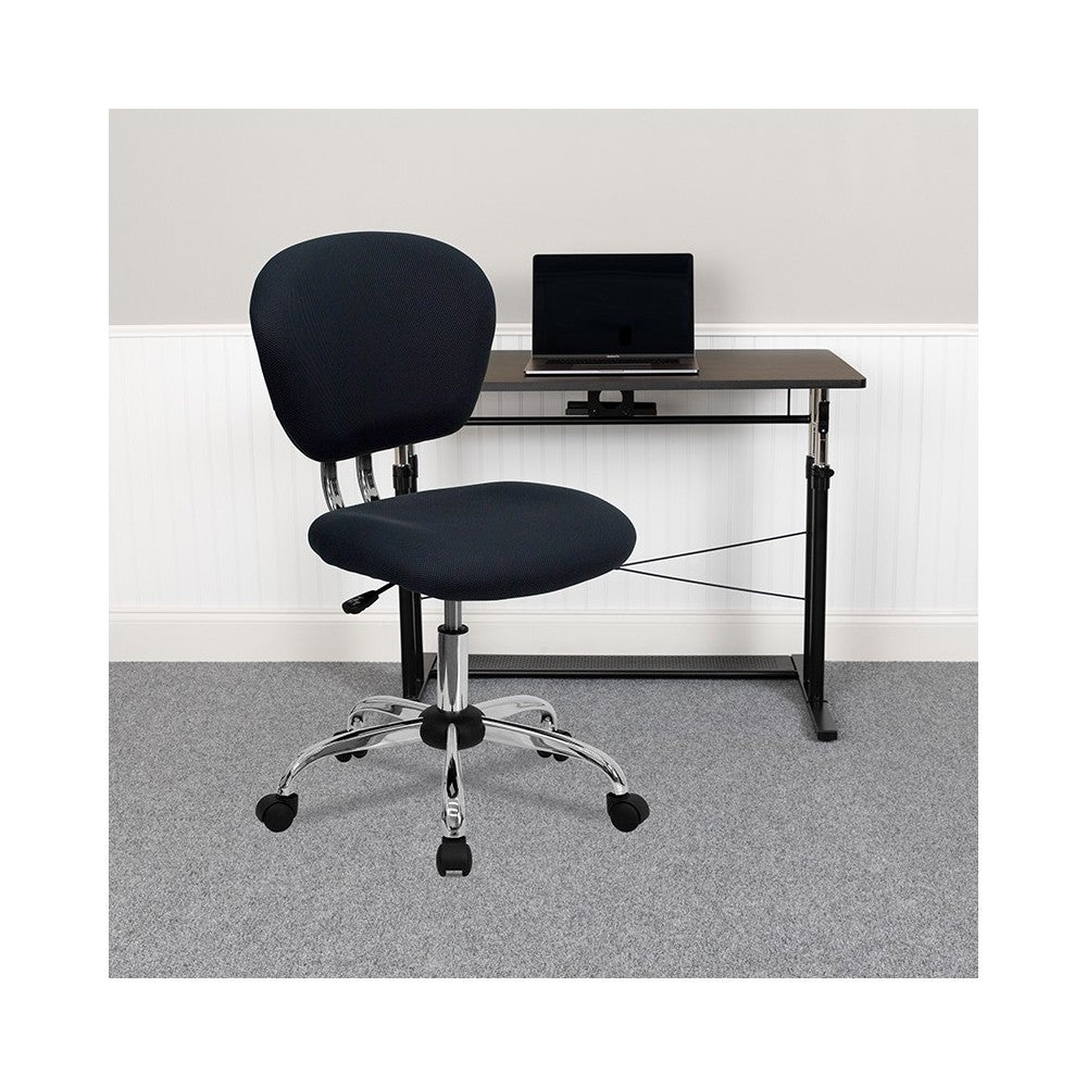 Mid-Back Gray Mesh Padded Swivel Task Office Chair with Chrome Base