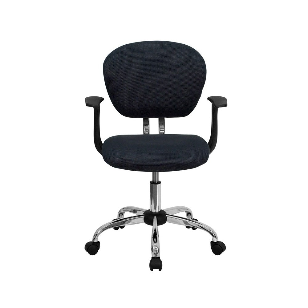 Mid-Back Gray Mesh Padded Swivel Task Office Chair with Chrome Base and Arms
