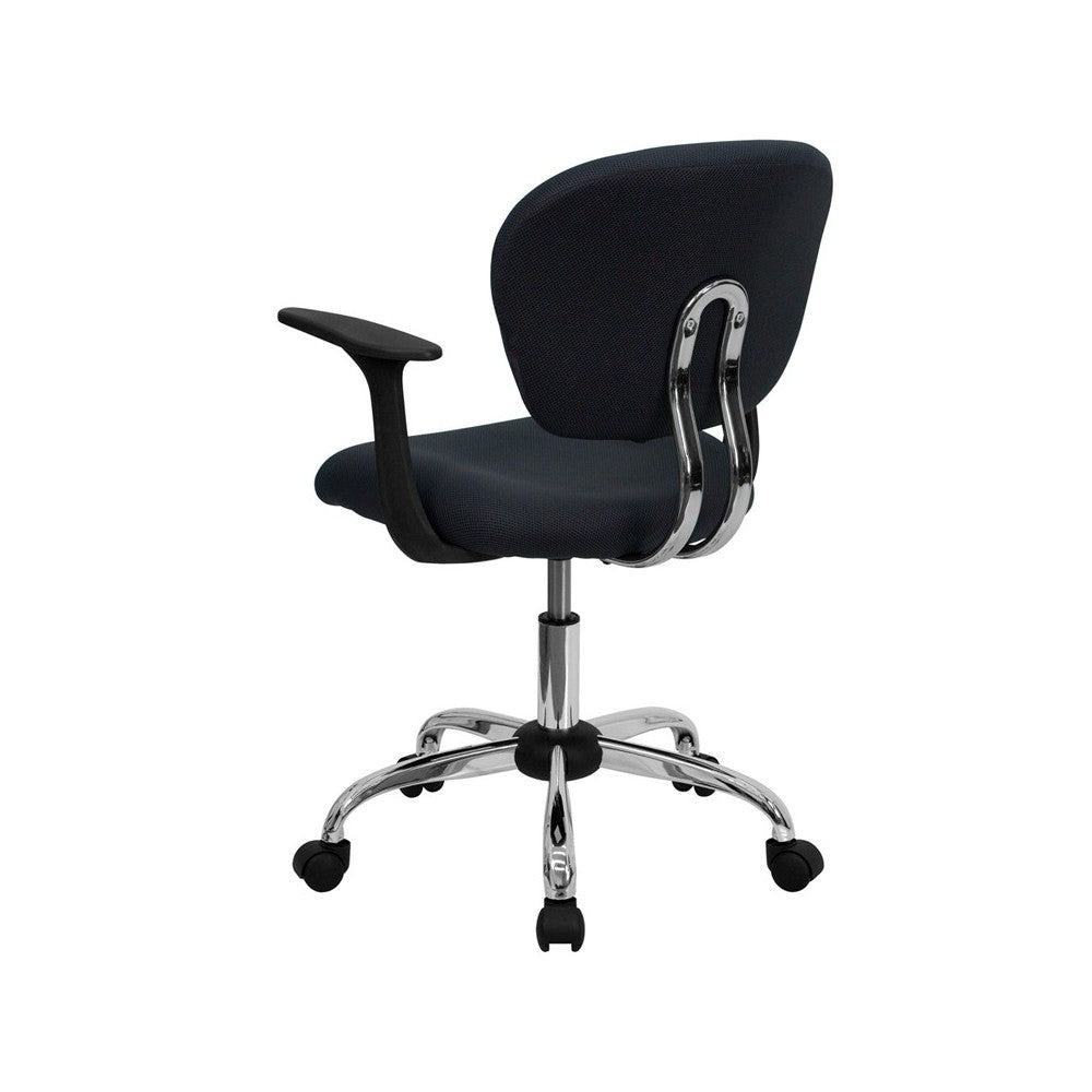 Mid-Back Gray Mesh Padded Swivel Task Office Chair with Chrome Base and Arms