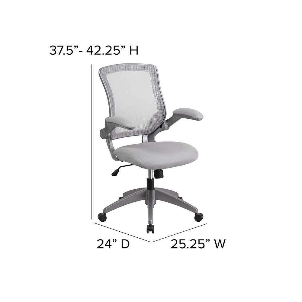 Mid-Back Gray Mesh Swivel Ergonomic Task Office Chair with Gray Frame and Flip-Up Arms