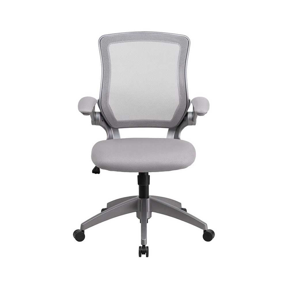 Mid-Back Gray Mesh Swivel Ergonomic Task Office Chair with Gray Frame and Flip-Up Arms