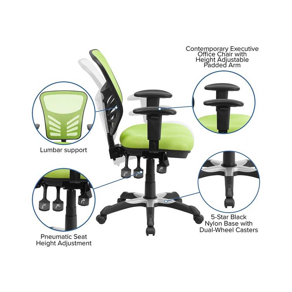 Mid-Back Green Mesh Multifunction Executive Swivel Ergonomic Office Chair with Adjustable Arms
