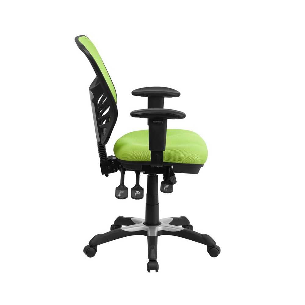 Mid-Back Green Mesh Multifunction Executive Swivel Ergonomic Office Chair with Adjustable Arms