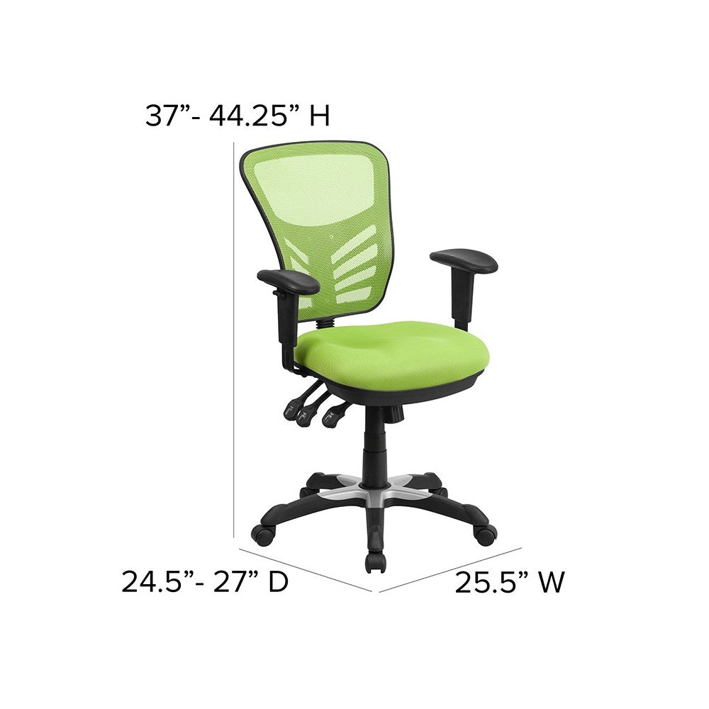 Mid-Back Green Mesh Multifunction Executive Swivel Ergonomic Office Chair with Adjustable Arms