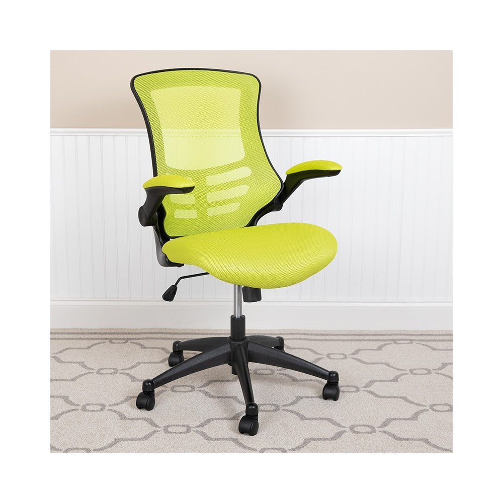 Mid-Back Green Mesh Swivel Ergonomic Task Office Chair with Flip-Up Arms
