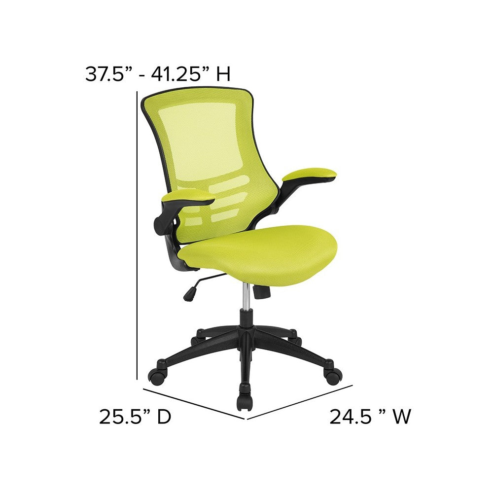 Mid-Back Green Mesh Swivel Ergonomic Task Office Chair with Flip-Up Arms