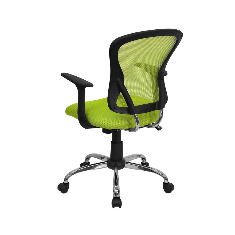 Mid-Back Green Mesh Swivel Task Office Chair with Chrome Base and Arms