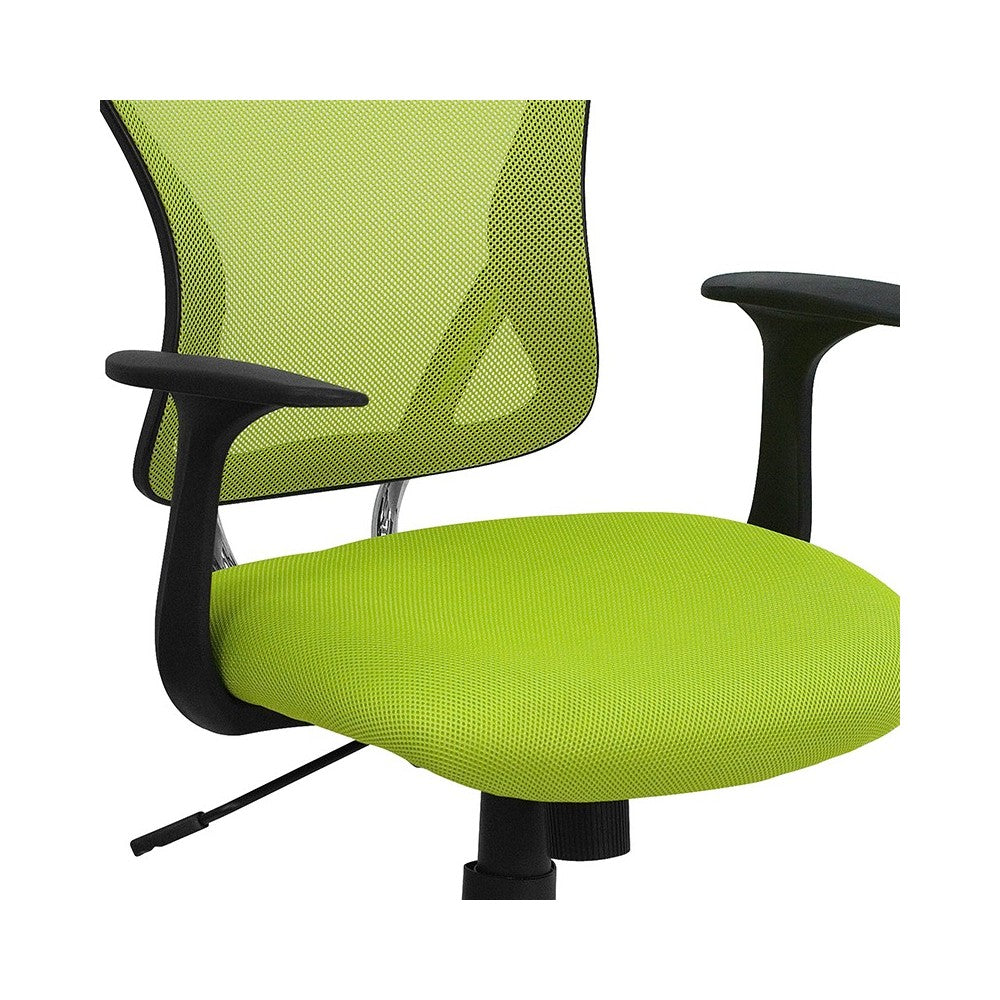 Mid-Back Green Mesh Swivel Task Office Chair with Chrome Base and Arms