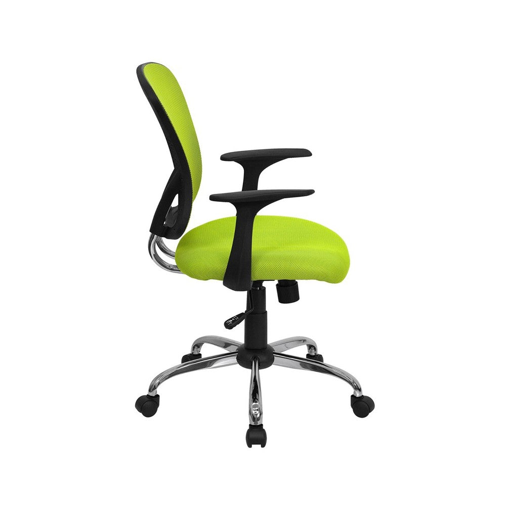 Mid-Back Green Mesh Swivel Task Office Chair with Chrome Base and Arms