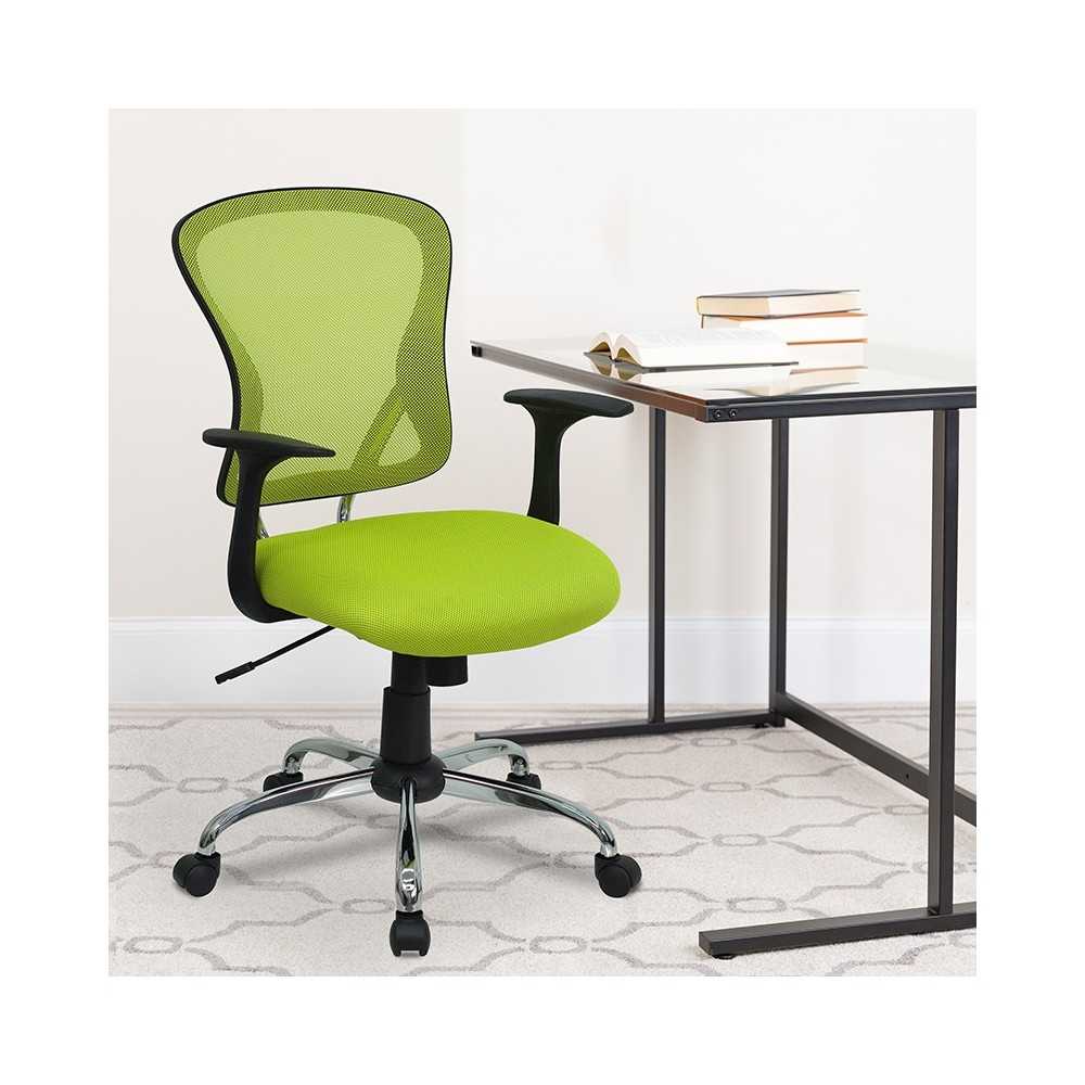 Mid-Back Green Mesh Swivel Task Office Chair with Chrome Base and Arms