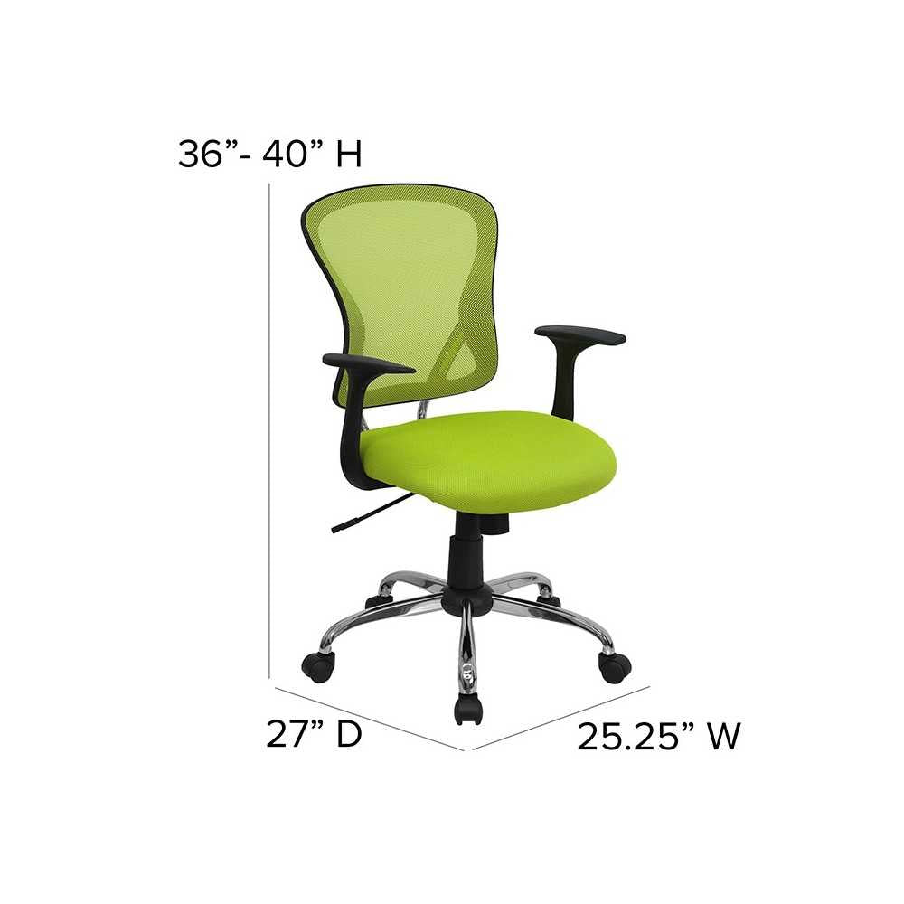 Mid-Back Green Mesh Swivel Task Office Chair with Chrome Base and Arms