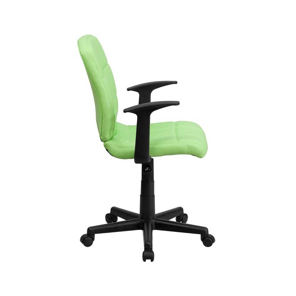 Mid-Back Green Quilted Vinyl Swivel Task Office Chair with Arms