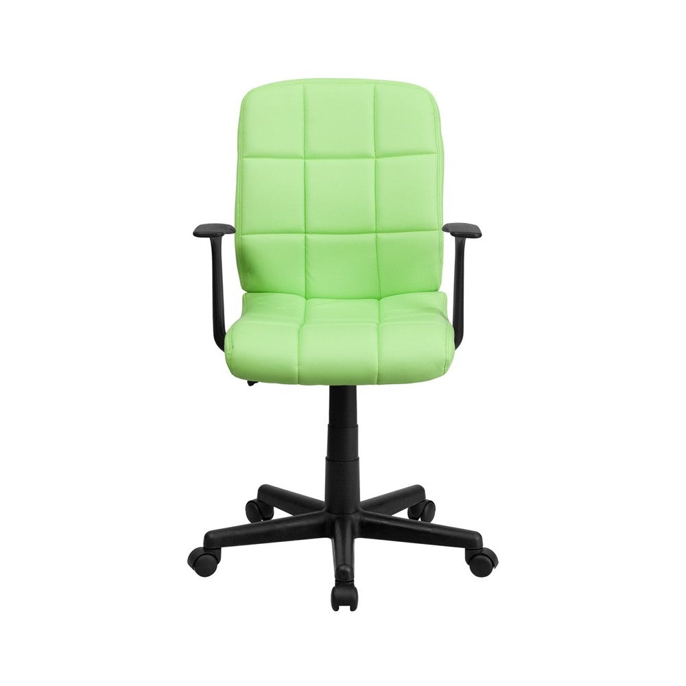 Mid-Back Green Quilted Vinyl Swivel Task Office Chair with Arms