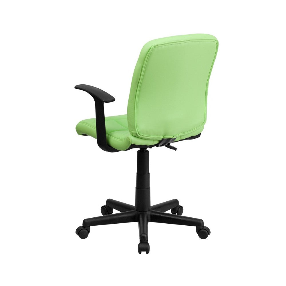Mid-Back Green Quilted Vinyl Swivel Task Office Chair with Arms