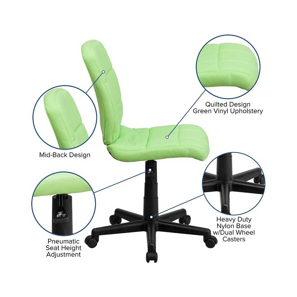 Mid-Back Green Quilted Vinyl Swivel Task Office Chair