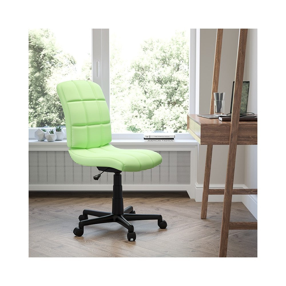 Mid-Back Green Quilted Vinyl Swivel Task Office Chair