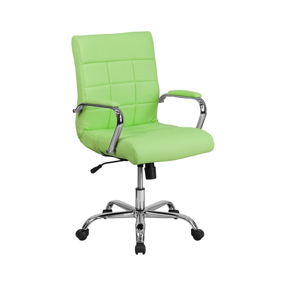Mid-Back Green Vinyl Executive Swivel Office Chair with Chrome Base and Arms