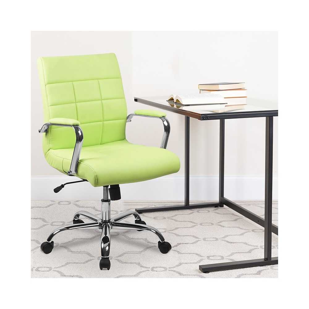 Mid-Back Green Vinyl Executive Swivel Office Chair with Chrome Base and Arms