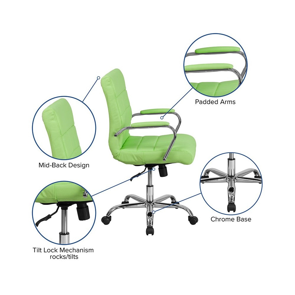 Mid-Back Green Vinyl Executive Swivel Office Chair with Chrome Base and Arms