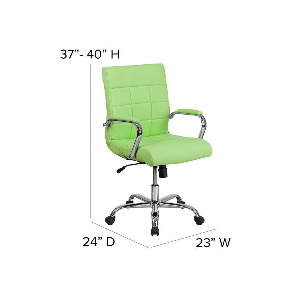 Mid-Back Green Vinyl Executive Swivel Office Chair with Chrome Base and Arms