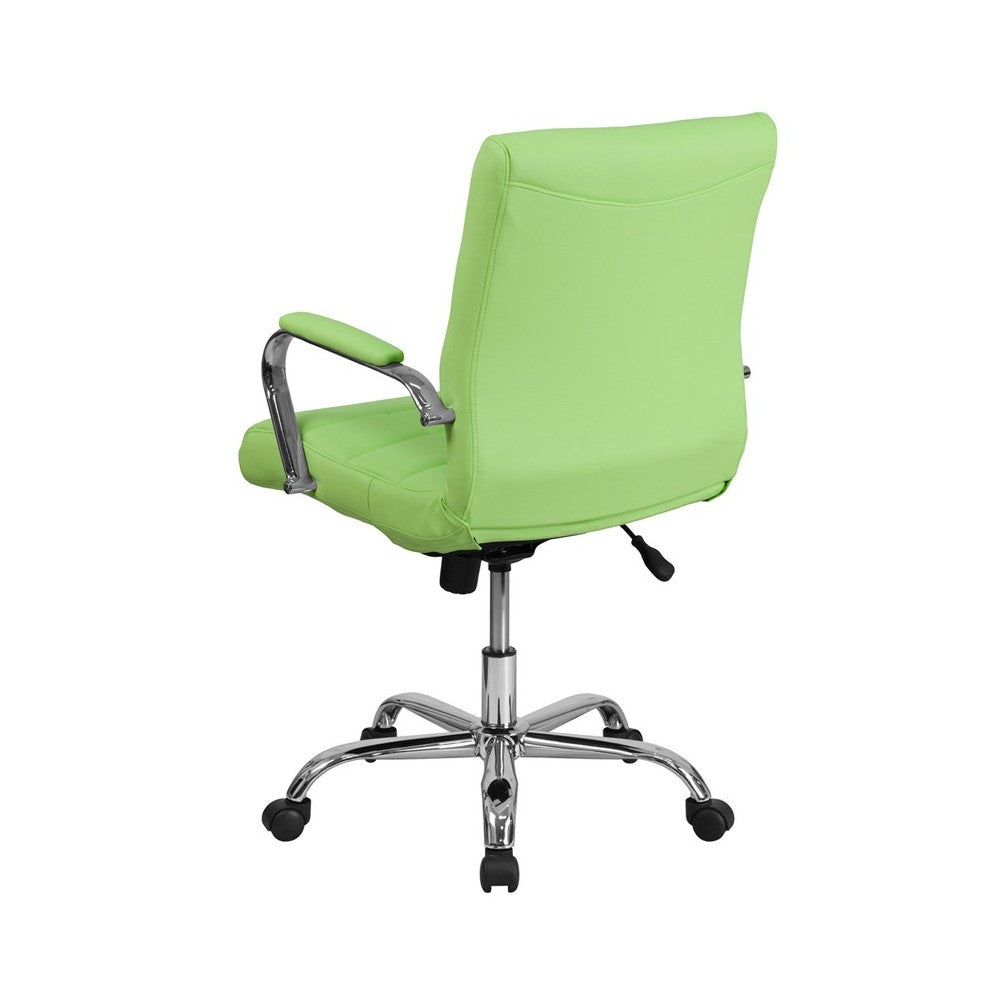 Mid-Back Green Vinyl Executive Swivel Office Chair with Chrome Base and Arms