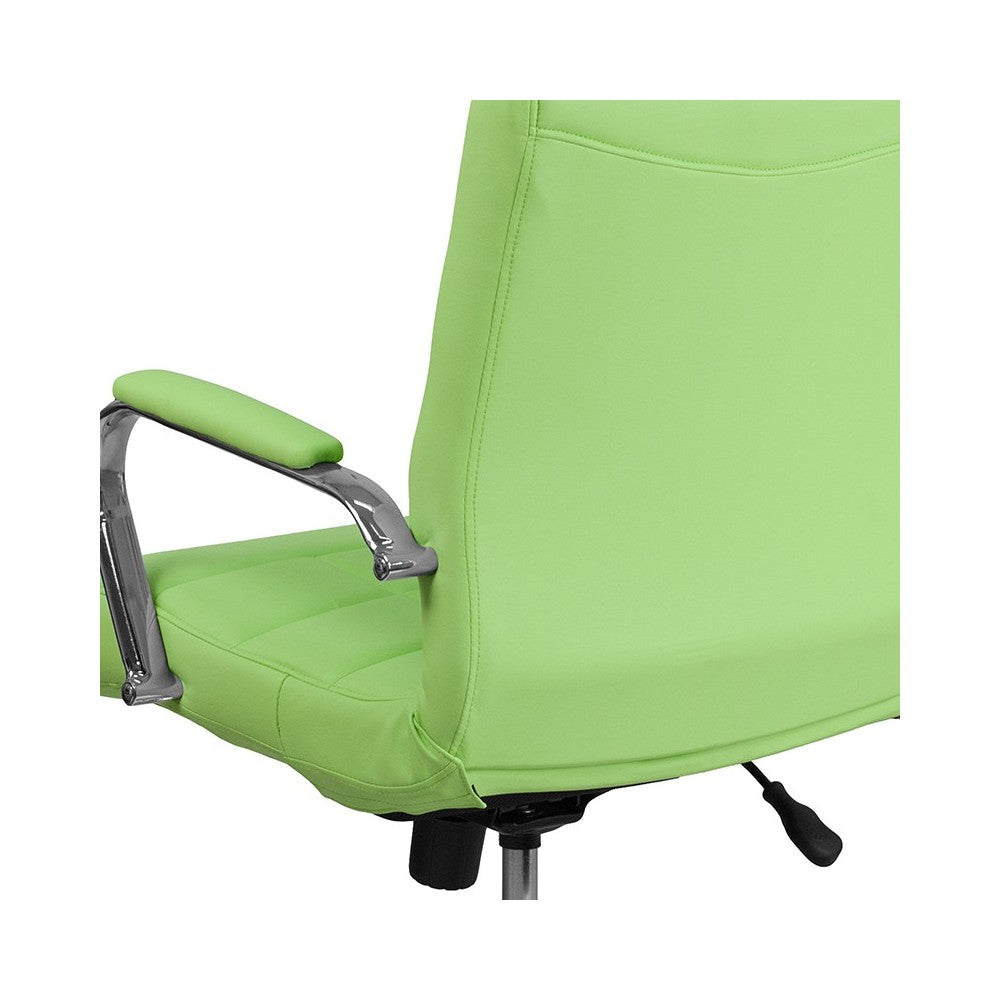 Mid-Back Green Vinyl Executive Swivel Office Chair with Chrome Base and Arms