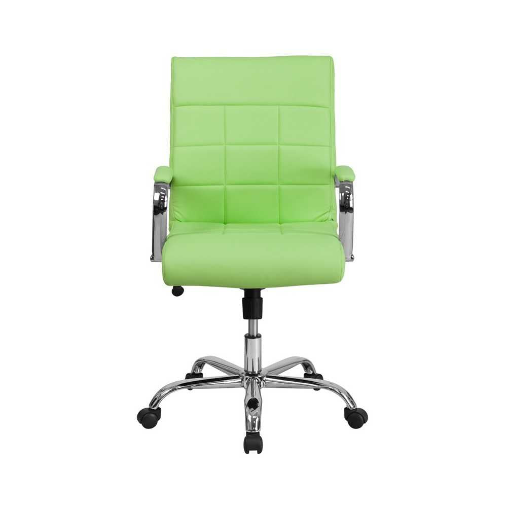 Mid-Back Green Vinyl Executive Swivel Office Chair with Chrome Base and Arms